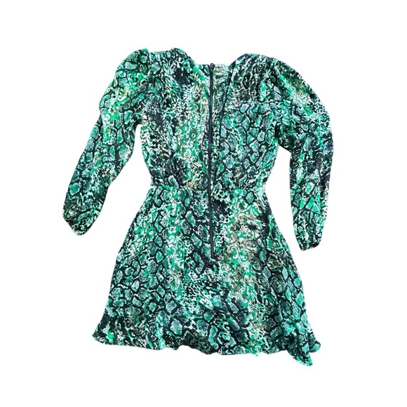 ALICE + OLIVIA Rita Green Snakeprint Silk Georgette Mini Dress Size 0 - Picture 6 of 9